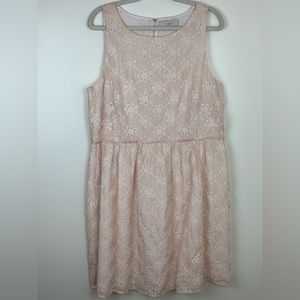 NWT LOFT women’s pale pink and white flower eyelet dress. Size 16